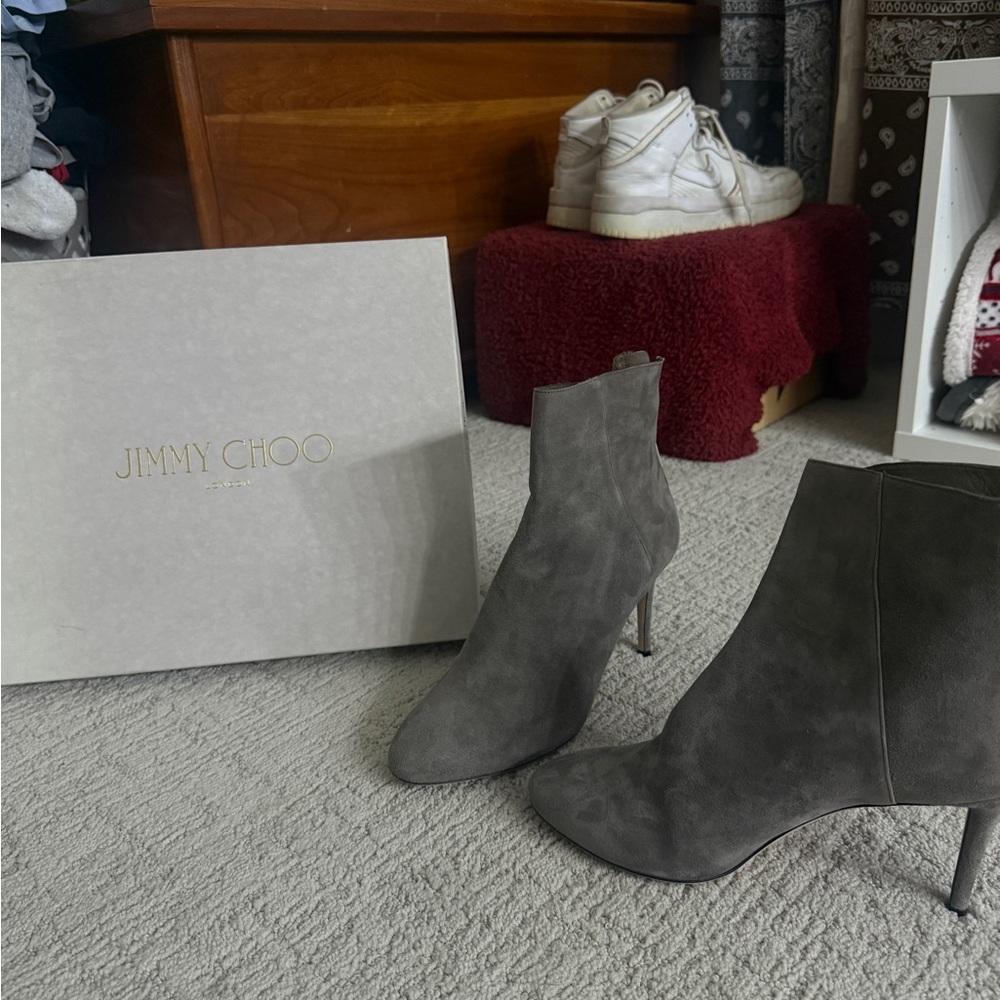 Jimmy Choo Charcoal Suede Heeled Boots